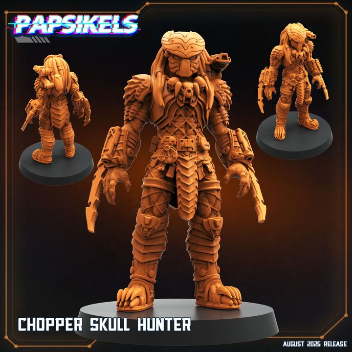 Skull Hunter Chopper Clan (2 Poses / Fits 40-50mm Base) | Tabletop Roleplaying Miniatures (Papsikels)