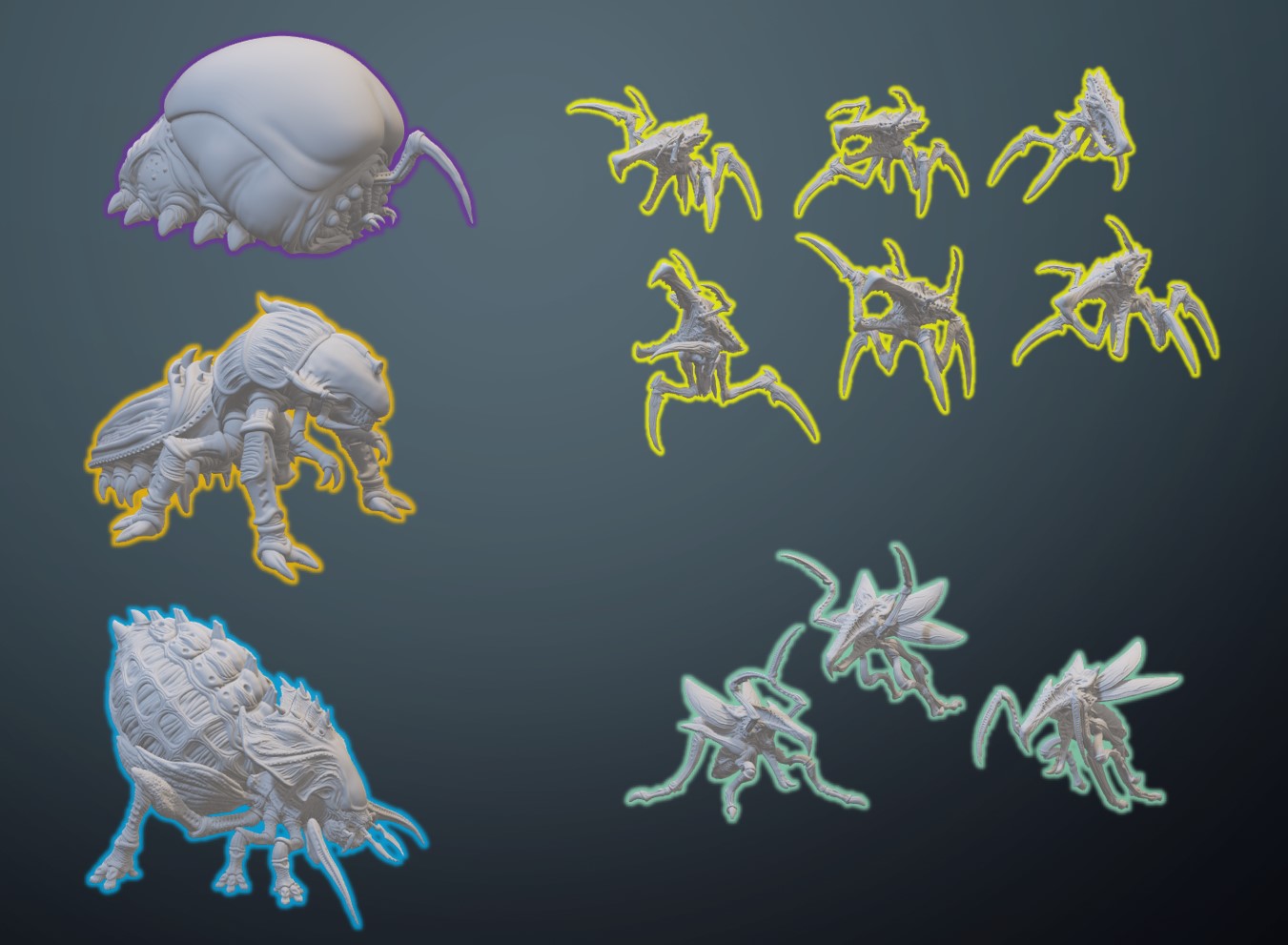 Soliffian Arthronids (6 Variants - Fits 60,80,120x92mm Bases - Bundles) | Tabletop Roleplaying Miniatures (Papsikels))