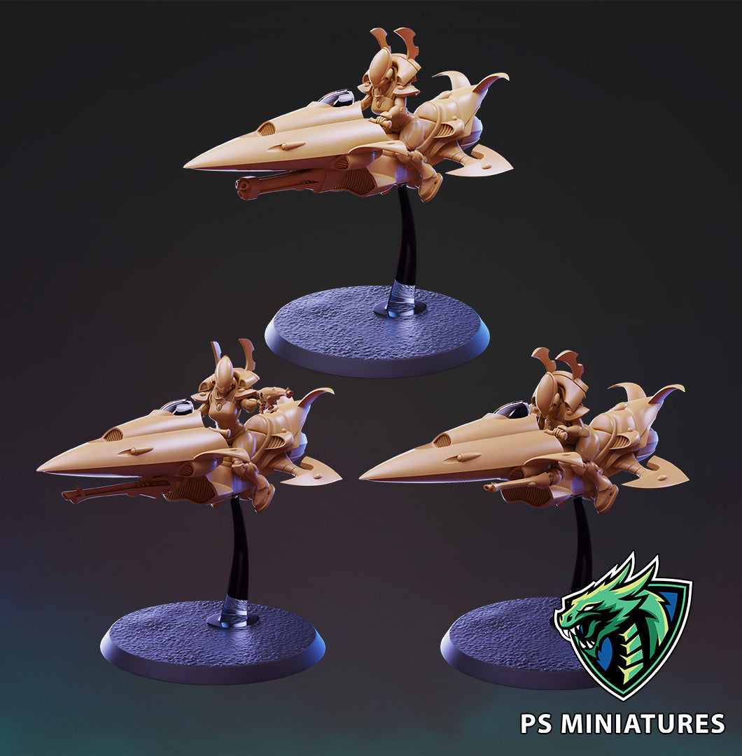 Faenyan Hover Bikes (3 Poses / Fits 60mm Bases / Bundles) | Tabletop Roleplaying Miniatures (PSMiniatures)