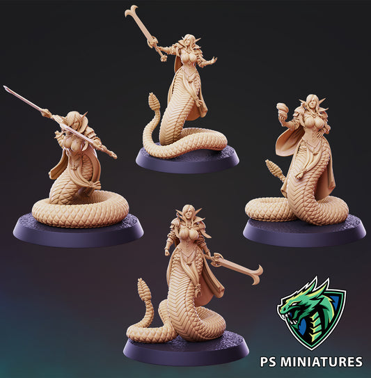 Lamia Knights (4 Poses / 3 Variants / Fits 40mm Bases)  | Tabletop Roleplaying Miniatures (PSMiniatures)
