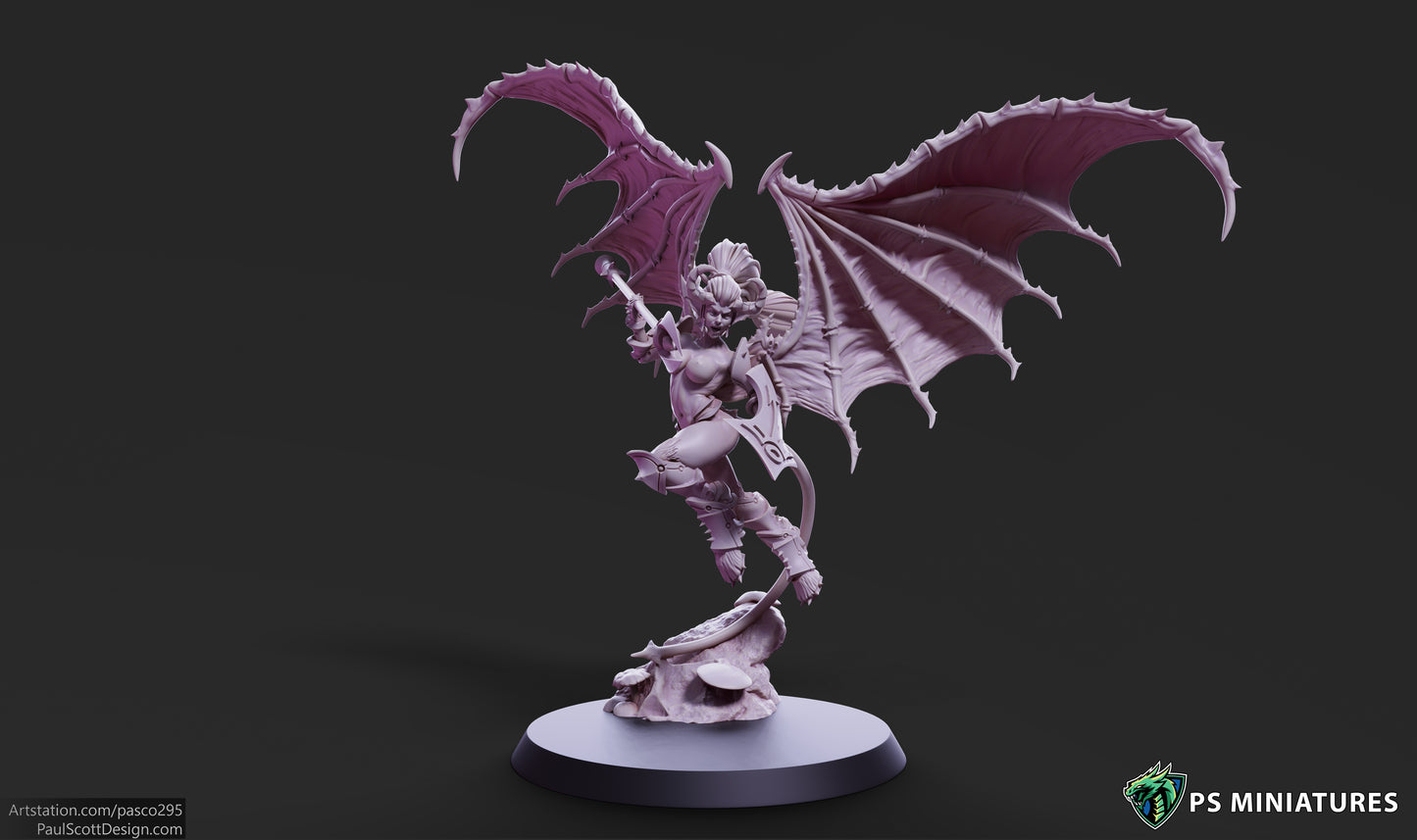 Infernal-Touched Glaive Pin-up Warriors (3 Poses | Fits 32-50mm Bases) | Tabletop Roleplaying Miniatures (PSMiniatures)