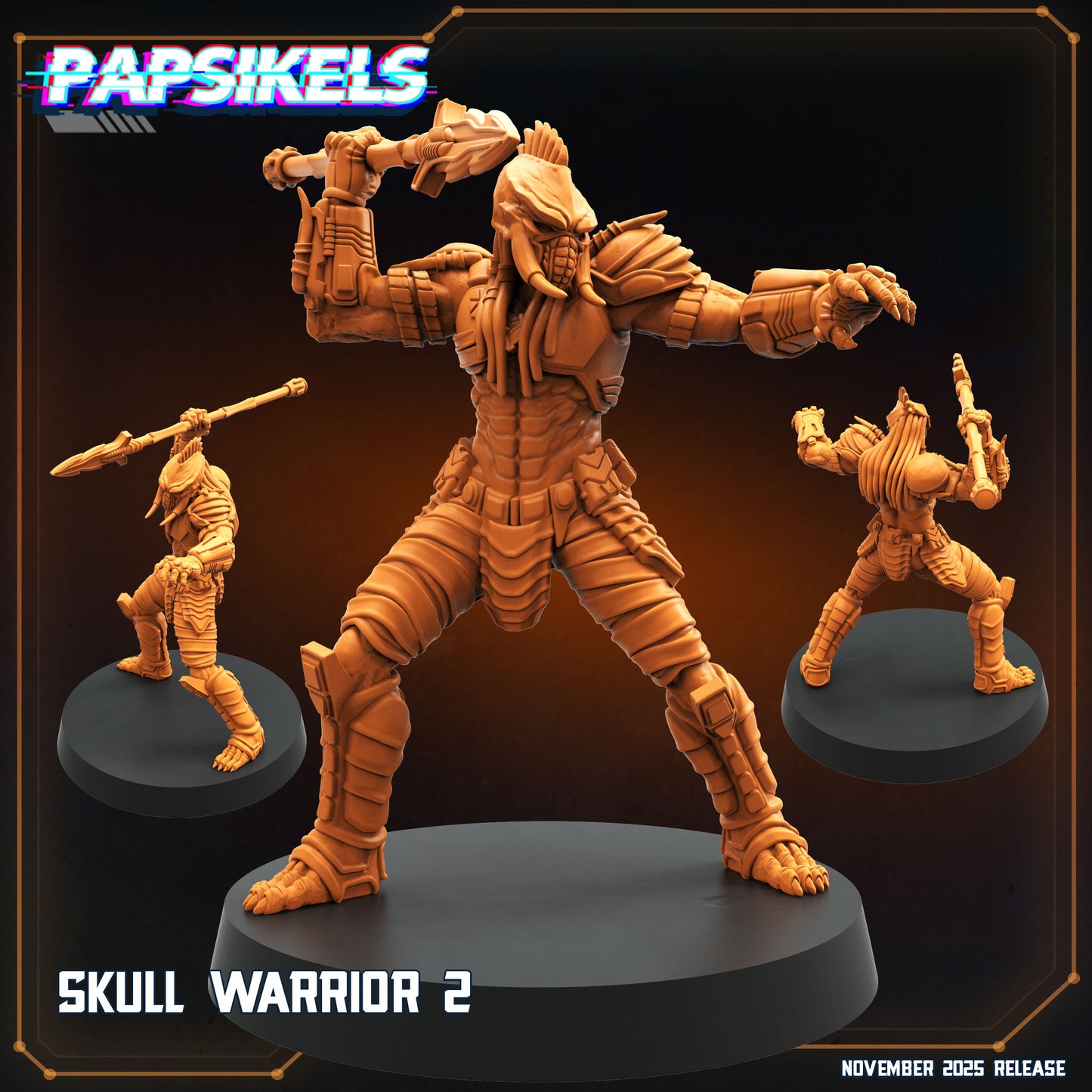 Skull Hunter Spear Clan (9 Poses / Fits 40-50mm Bases)  | Tabletop Roleplaying Miniatures (Papsikels)