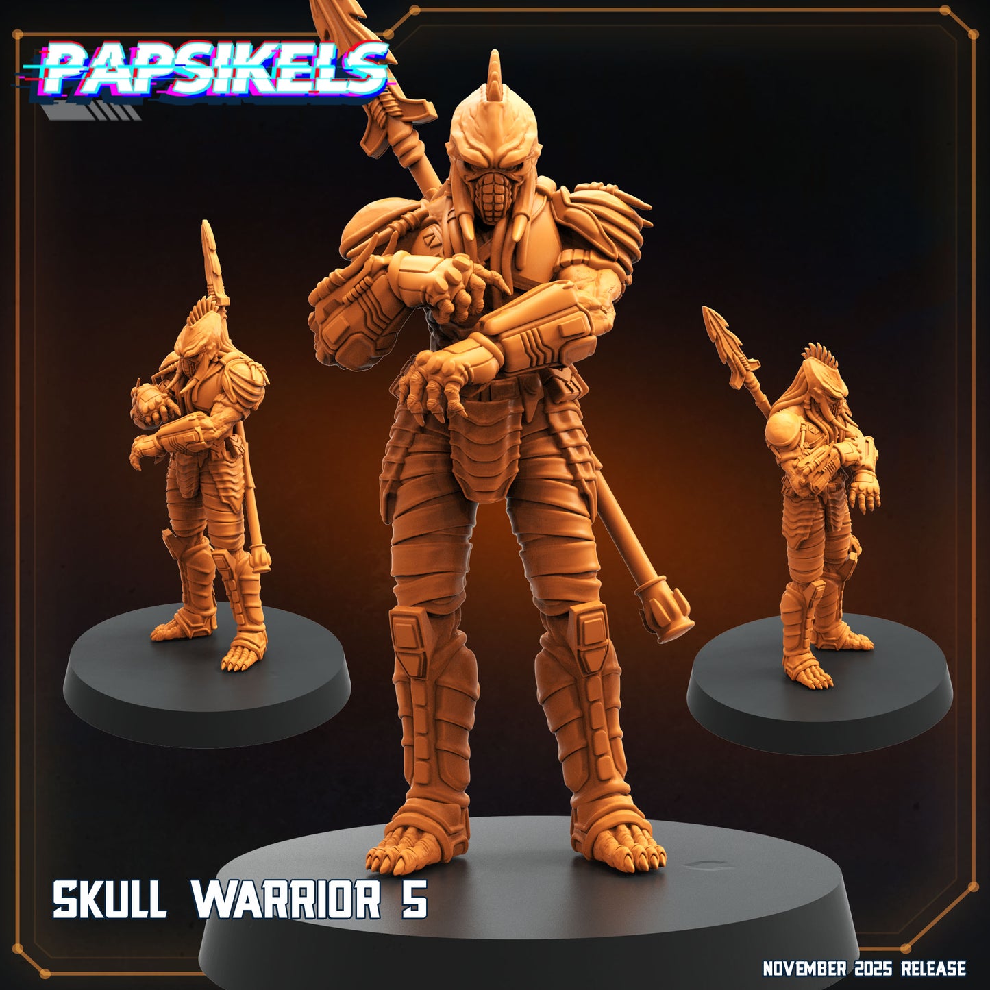 Skull Hunter Spear Clan (9 Poses / Fits 40-50mm Bases)  | Tabletop Roleplaying Miniatures (Papsikels)