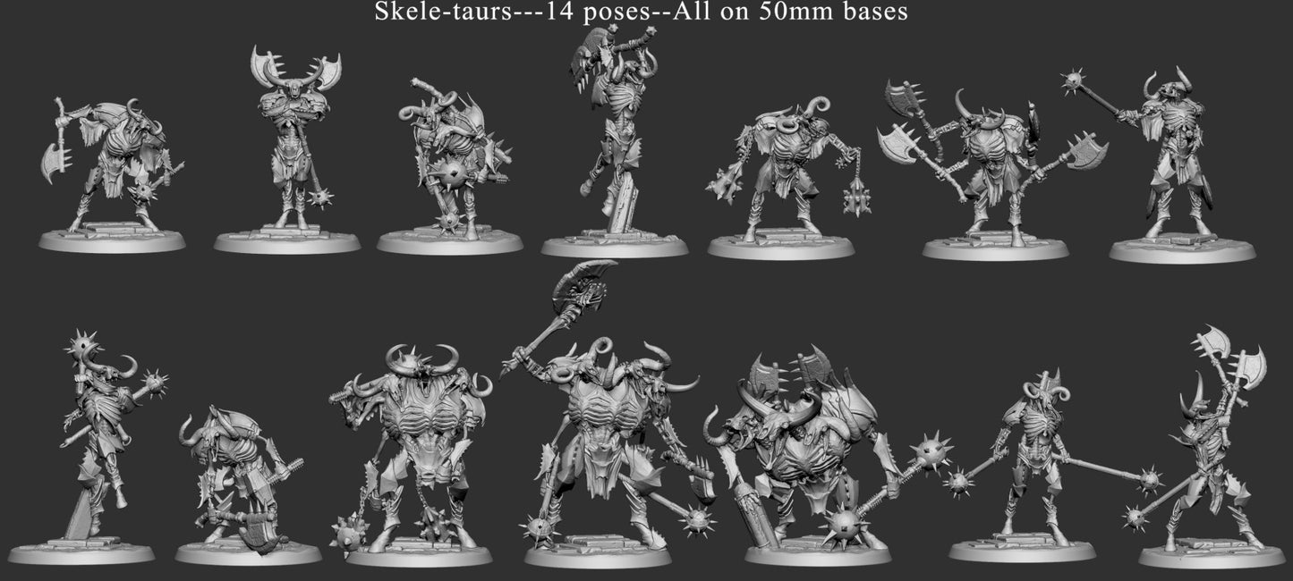 Skeletal Minotaurs (14 Poses, fits 50mm Bases)